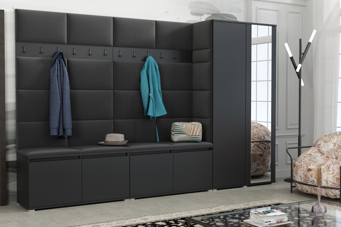 Tapicerowana garderoba Noris V z lustrem - kolor czarny + tkanina Trinity 15