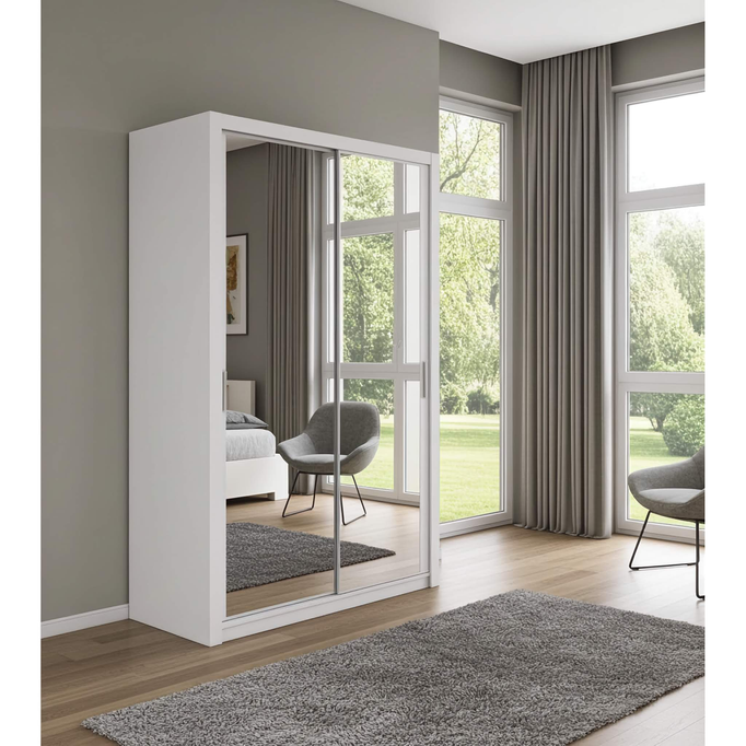 Szafa przesuwna Tamiza 150 cm z lustrem w kolorze białym