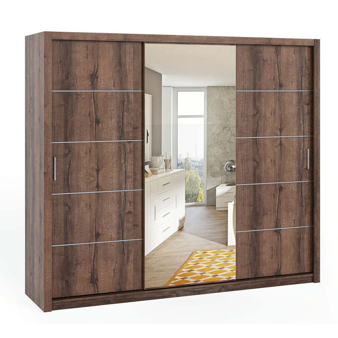 Szafa przesuwna Tamiza 250 cm z lustrem dąb monastery