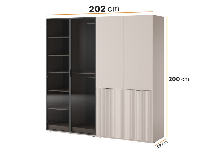 Szafa czterodrzwiowa Zen w kolorze Cashmere + przyciemniane szkło