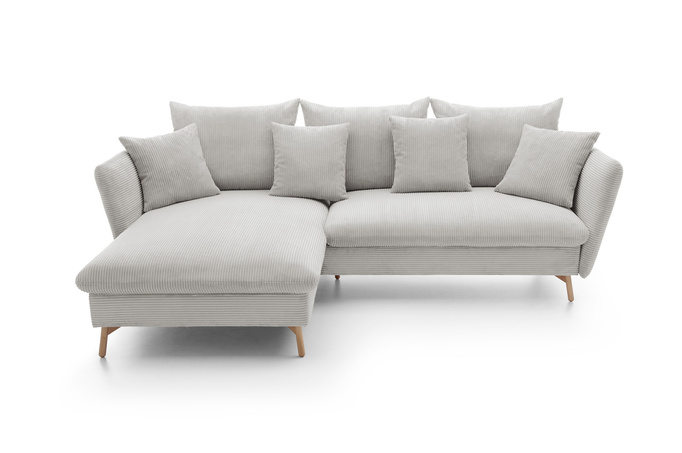 Narożnik MORRE lewostronny sztruks Poso 100 kremowy funkcja spania skandynawski