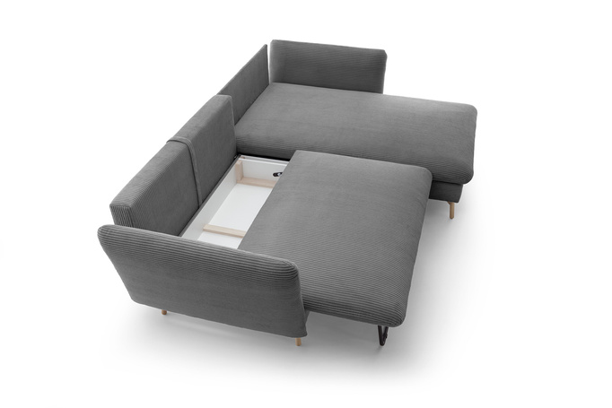 Narożnik MORRE prawostronny sztruks Poso 60 stalowy szary funkcja spania skandynawski