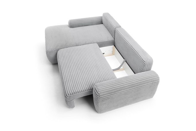 Narożnik sztruksowy z funkcją spania VIGO Ambience 18 Jasny Szary pojemnik