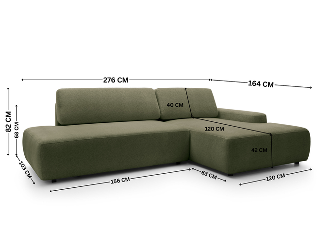 Narożnik OLMI O prawostronny Raven 78 zielony oliwkowy funkcja spania + poduszki