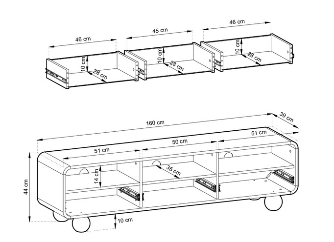 Szafka RTV Orion 160cm z szufladami w kolorze cashmere