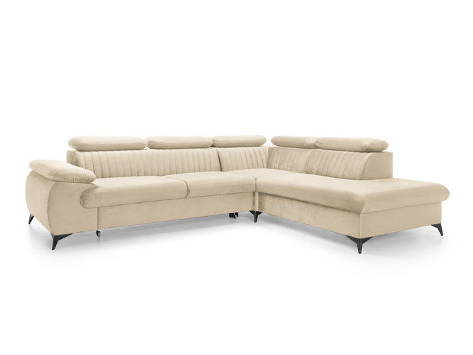 Narożnik VETTO prawostronny Monolith 02 ecru kremowy welur funkcja spania