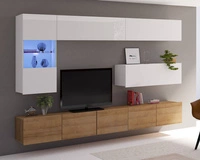 Biały + Biały Połysk / Dąb Złoty \ Oświetlenie LED - Białe