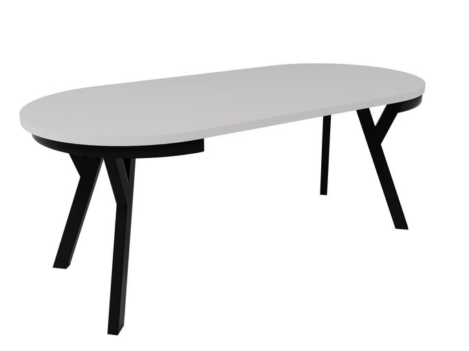 Stół Okrągły Rozkładany ARI 90-190 cm Biały Mat – Loftowe Czarne Nogi