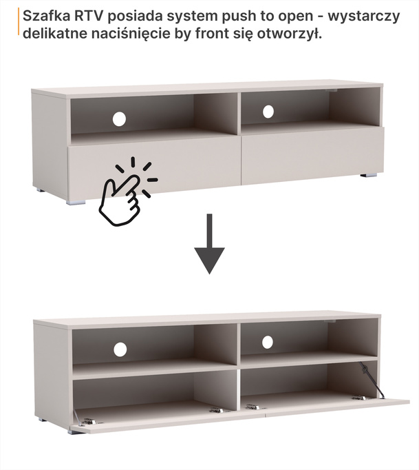 Szafka RTV Tebris 150 – biały mat, nowoczesna forma do przestronnych wnętrz