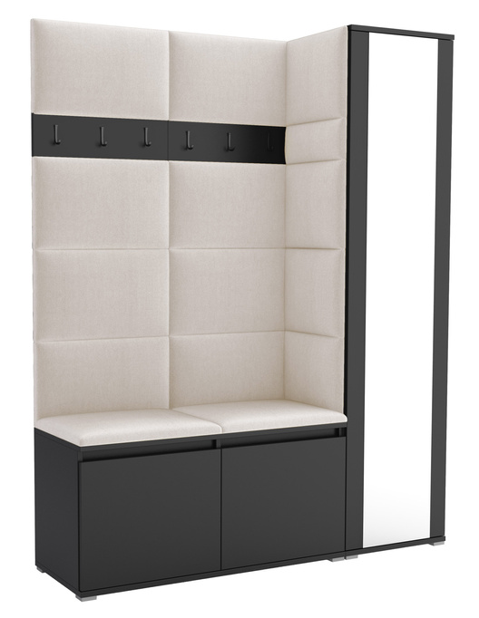 Tapicerowana garderoba Noris VII z lustrem - kolor czarny + tkanina Trinity 01