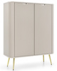 Wysoka komoda Porto dwudrzwiowa cashmere z ryflami zaokrąglona + złotymi nogami