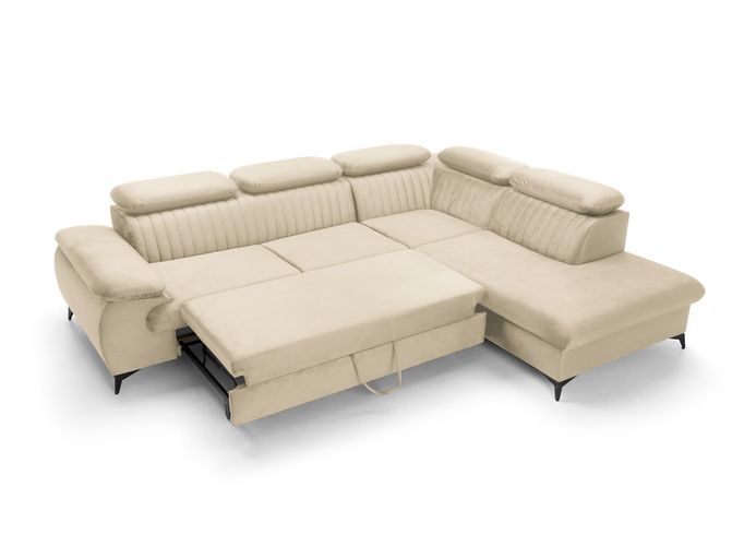 Narożnik VETTO prawostronny Monolith 02 ecru kremowy welur funkcja spania