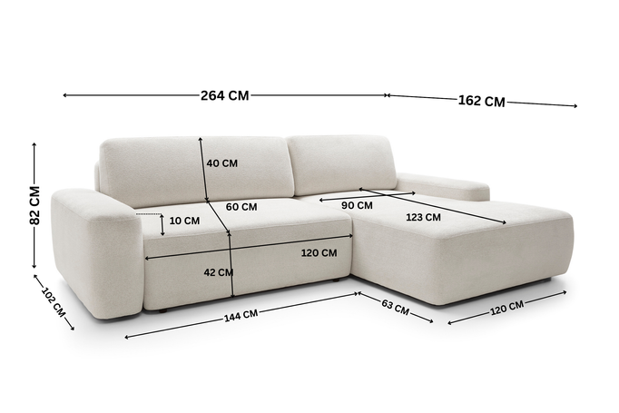 Narożnik OLMI M prawostronny Raven 22 ecru kremowy styl soft