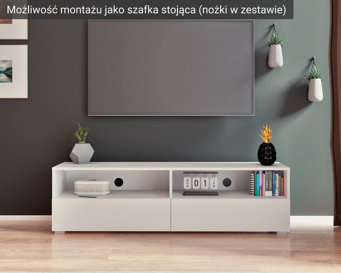 Nowoczesny zestaw RTV Tebris Dual 200 – cashmere, 2 szafki 100 cm z push to open