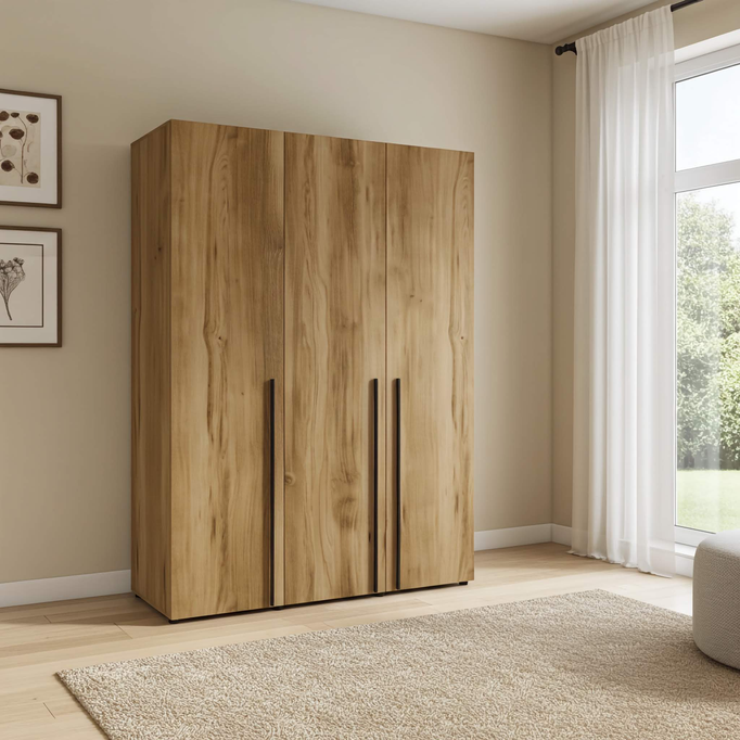 Szafa 3-Drzwiowa ARNI 150 cm Gold Baroque – Dąb Ciepły Brąz Do Sypialni