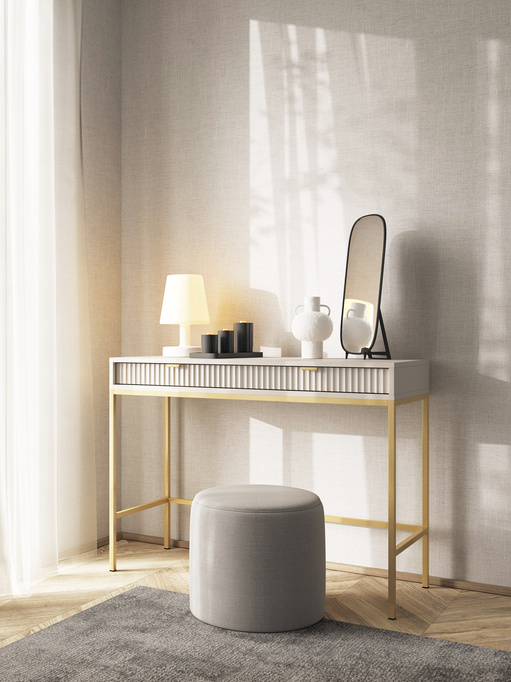 Toaletka z szufladami Kioto w kolorze cashmere i złotymi nóżkami