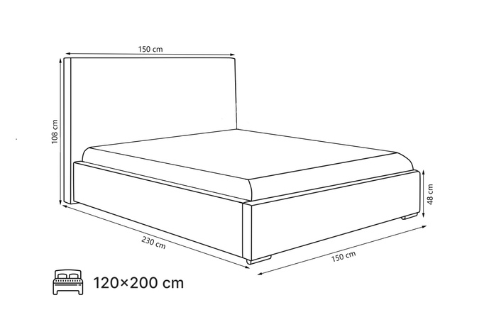 Lóżko tapicerowane Lux 120x200 z pojemnikiem na pościel bukla kolor szary