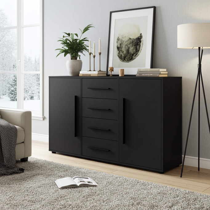 Czarna komoda Modena K2D4SZ 150cm