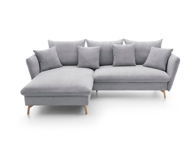 Narożnik MORRE lewostronny sztruks Poso 55 jasny popiel funkcja spania skandynawski