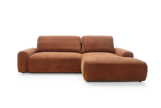 Narożnik sztruksowy z funkcją spania VIGO Ambience 09 Rudy Miedziany pojemnik