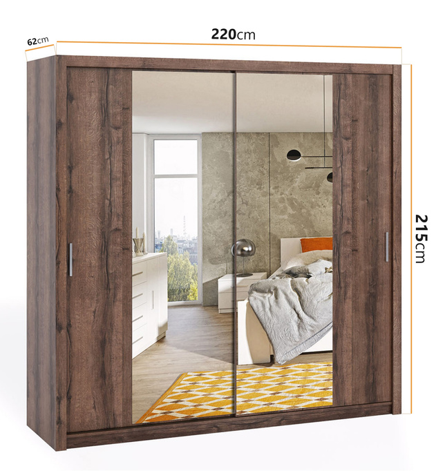 Szafa przesuwna Tamiza 220 cm z lustrem dąb monastery