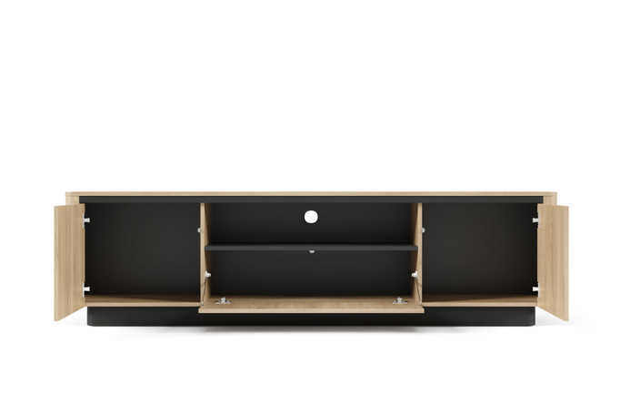 Stolik rtv TORRO dąb cremona 200 cm czarny 3 drzwi zaoblony push to open