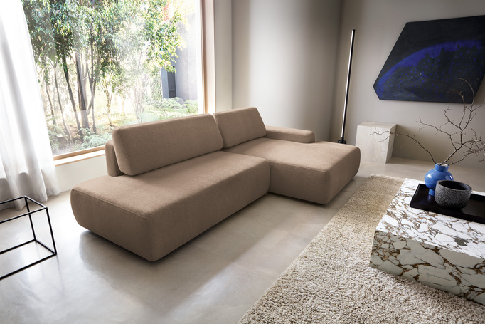 Narożnik OLMI O prawostronny Raven 45 czekoladowy ciemny brąz funkcja spania + poduszki