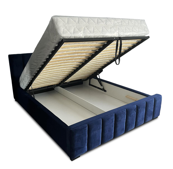 Łóżko tapicerowane TODI 140x200 granatowe welur pojemnik stelaż metalowy