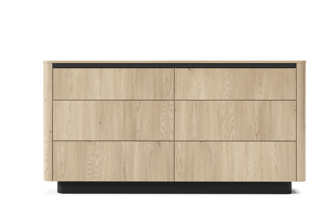 Komoda TORRO dąb cremona 163 cm czarna 6 szuflad zaoblona push to open