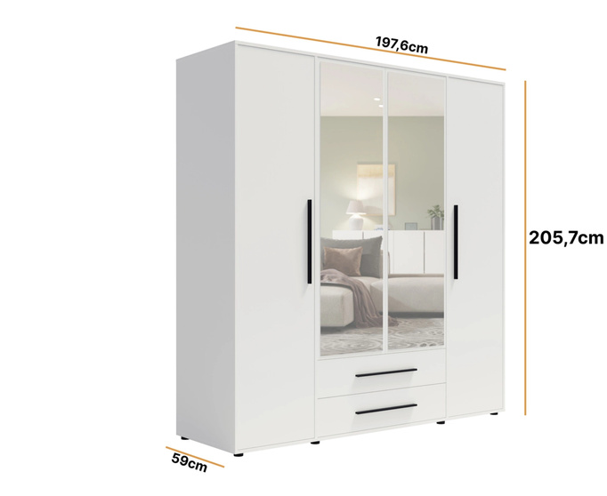 Szafa Modena SZ4D2SZ w kolorze białym z lustrem