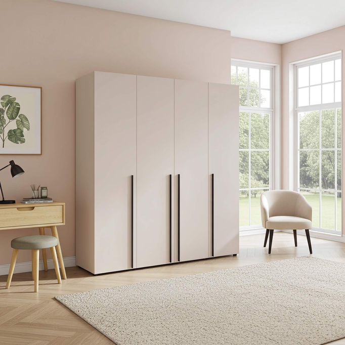 Szafa 4-Drzwiowa ARNI 200 cm Kaszmir – Pojemna Garderoba 11 Półek