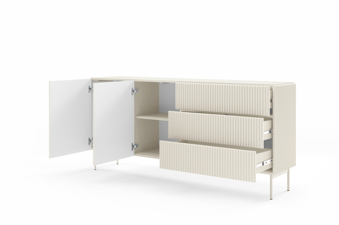 Komoda MUTI kaszmir 177 cm 3 szuflady ryflowana push to open