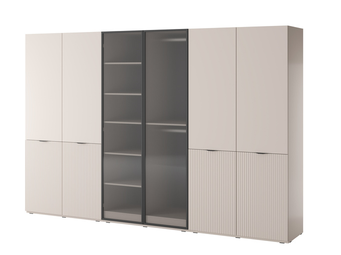 Szafa sześciodrzwiowa Zen w kolorze Cashmere + ryflowane szkło