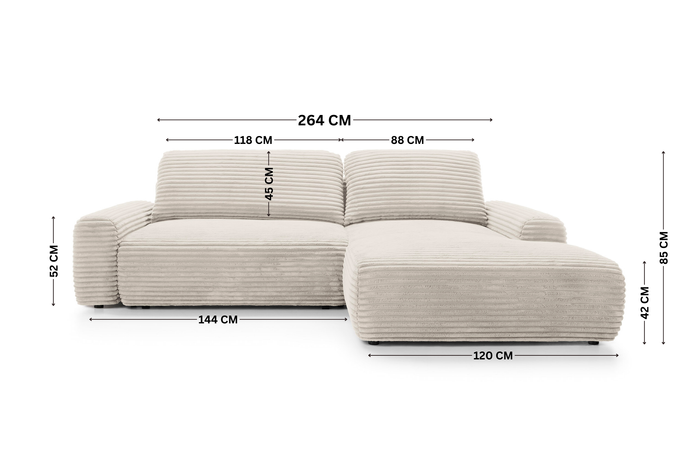 Narożnik sztruksowy z funkcją spania VIGO Ambience 02 Beżowy pojemnik