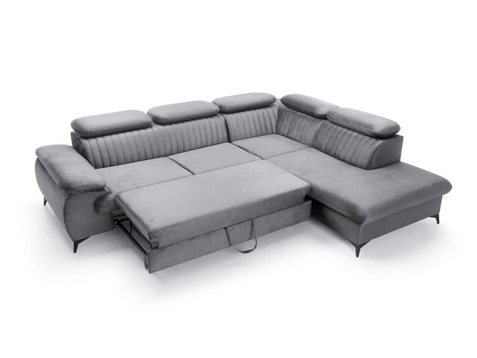 Narożnik VETTO prawostronny Monolith 85 szary welur funkcja spania