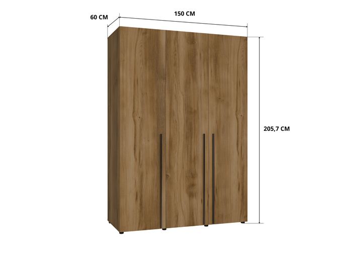 Szafa 3-Drzwiowa ARNI 150 cm Gold Baroque – Dąb Ciepły Brąz Do Sypialni
