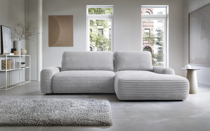 Narożnik sztruksowy z funkcją spania VIGO Ambience 18 Jasny Szary pojemnik