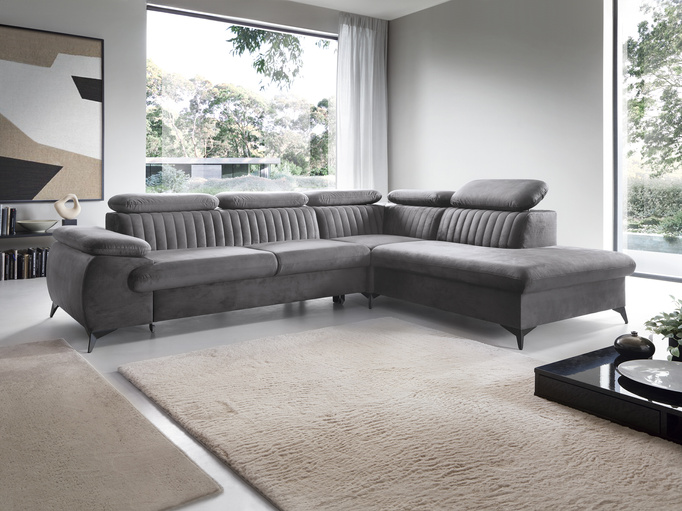 Narożnik VETTO prawostronny Monolith 92 popielaty ciemny szary welur funkcja spania