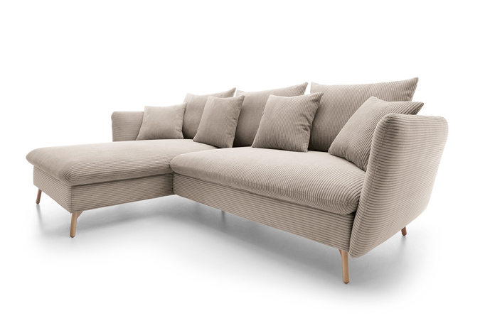 Narożnik MORRE lewostronny sztruks Poso 02 beżowy funkcja spania skandynawski