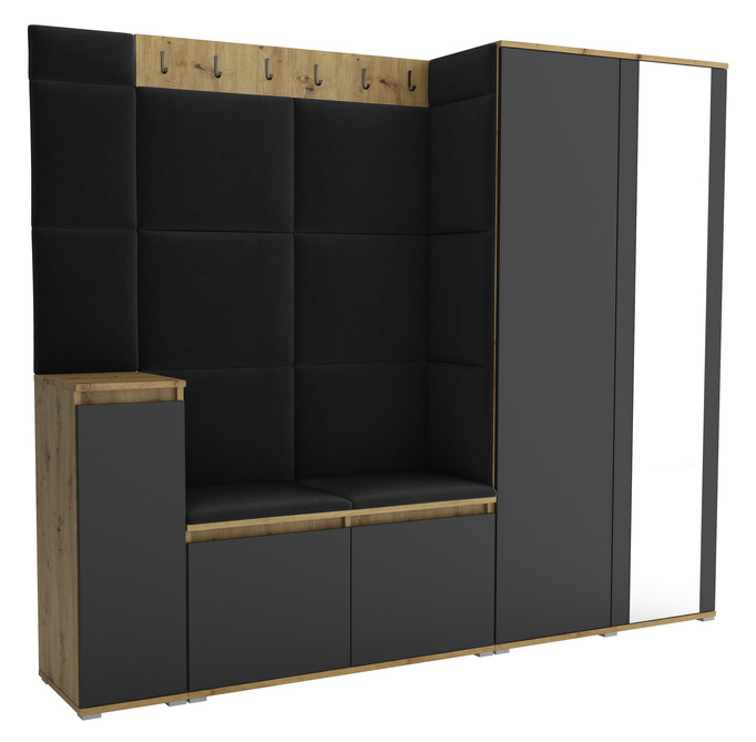 Tapicerowana garderoba Noris VIII z lustrem - kolor artisan z czarnym frontem + tkanina Trinity 16