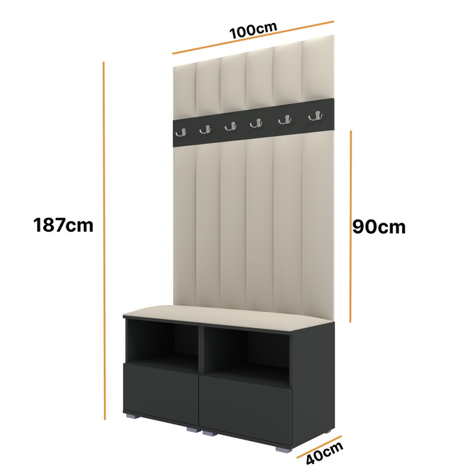 Tapicerowana garderoba Nela III LUX - kolor grafit + tkanina Trinity 01