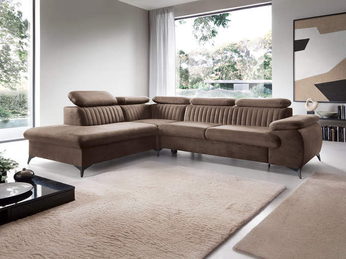 Narożnik VETTO lewostronny Monolith 15 mleczna czekolada welur funkcja spania