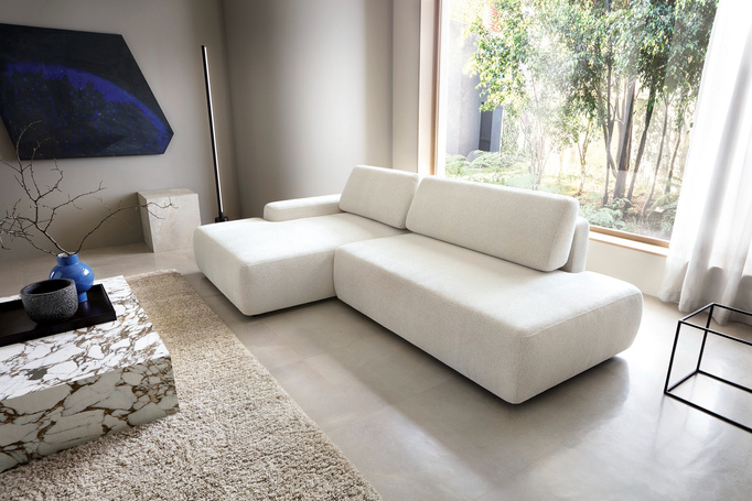 Narożnik OLMI O lewostronny Raven 22 ecru kremowy funkcja spania + poduszki