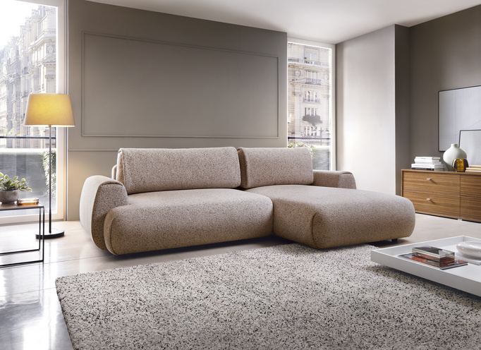 Narożnik VERNIO prawostronny plecionka Puente 68 oberżyna fiolet funkcja spania