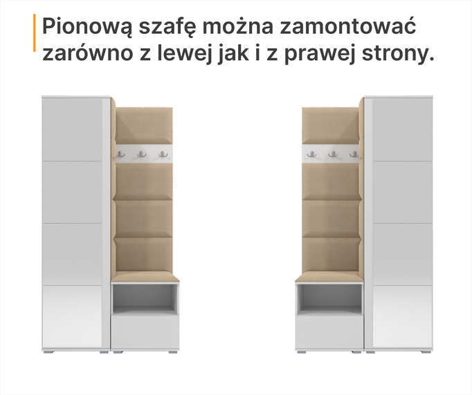 Tapicerowana garderoba Nela I z lustrem - kolor biały + tkanina Trinity 28