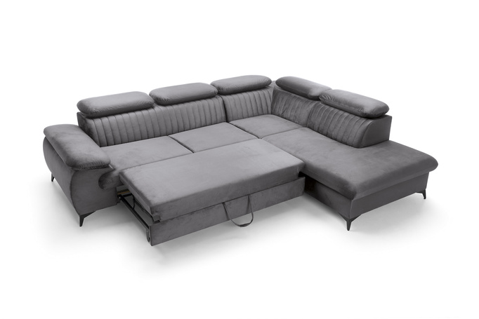 Narożnik VETTO prawostronny Monolith 92 popielaty ciemny szary welur funkcja spania