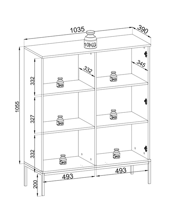 Witryna Lagos 126cm wysokość 2D z metalowymi nóżkami w kolorze Cashmere + LED