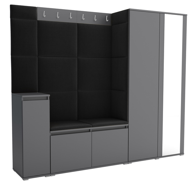 Tapicerowana garderoba Noris VIII z lustrem - kolor antracyt + tkanina Trinity 16