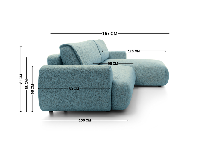 Narożnik VERNIO lewostronny plecionka Puente 73 lazur niebieski funkcja spania