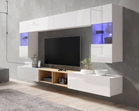 Biały + Biały Połysk / Dąb Złoty \ Oświetlenie LED - Białe